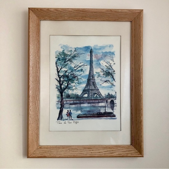 Vintage framed Arno Eiffel Tower watercolour print - Picture 1 of 6